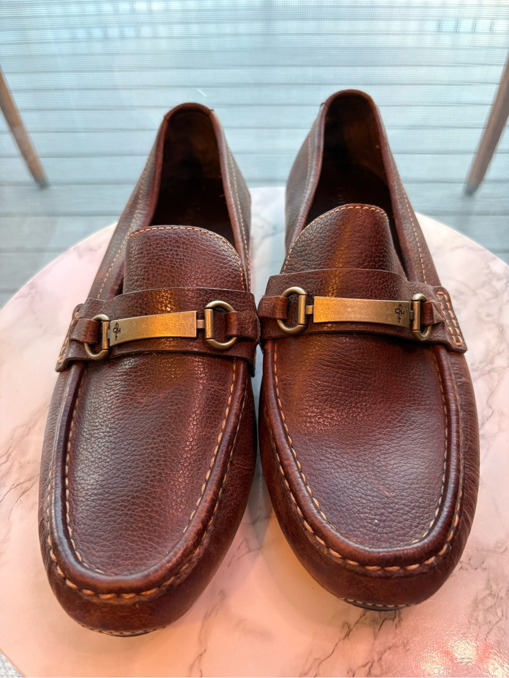 Cole Haan Brown Leather Bit Loafers with Metal Accent